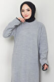 İspanyol Kol Triko Elbise Gri HM2523