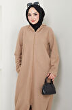 Fermuarlı Kapüşonlu Kap Camel HM2636