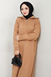 Fermuarlı Boğazlı Triko Elbise Camel HM2531