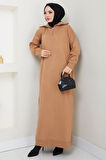 Fermuarlı Boğazlı Triko Elbise Camel HM2531