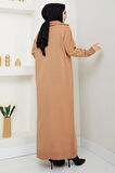 Fermuarlı Boğazlı Triko Elbise Camel HM2531