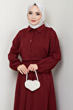 Bolerolu Beli Lastikli Elbise Bordo HM2702