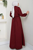 Bolerolu Beli Lastikli Elbise Bordo HM2702