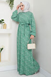 Çıtır Çiçek Desenli Yazlık Viskon Elbise Yeşil HM2717