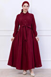 Kuşaklı Mevlana Elbise Bordo HM2105