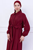 Kuşaklı Mevlana Elbise Bordo HM2105