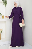 Yandan Bağlamalı Ayrobin Elbise Mor HM2729
