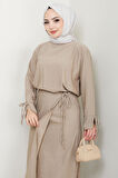 Bağcık Detaylı Etekli Takım Bej HM2724