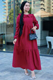 Bebe Yaka Tesettür Elbise Bordo HM2080