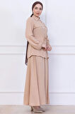 Beli Bağlamalı Etekli Ayrobin Takım Bej HM2734