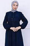 Büzgülü Taşlı Ferace Lacivert HM2732
