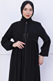 Büzgülü Taşlı Ferace Siyah HM2732