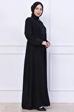 Büzgülü Taşlı Ferace Siyah HM2732