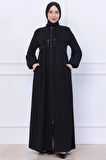Büzgülü Taşlı Ferace Siyah HM2732
