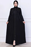 Büzgülü Taşlı Ferace Siyah HM2732