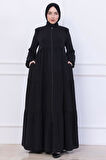 Kat Kat Büzgülü Ferace Siyah HM2735