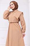 Bolerolu Beli Lastikli Elbise Camel HM2756