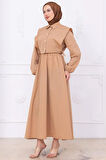 Bolerolu Beli Lastikli Elbise Camel HM2756