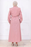 Bolerolu Beli Lastikli Elbise Pembe HM2756