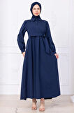 Yandan Bağlamalı Tesettür Elbise Lacivert HM2753