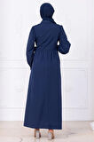 Yandan Bağlamalı Tesettür Elbise Lacivert HM2753
