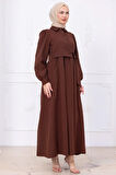 Yandan Bağlamalı Tesettür Elbise Kahverengi HM2753
