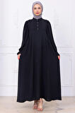 Kolları Lastikli Eva Tesettür Elbise Siyah HM2758
