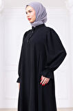 Kolları Lastikli Eva Tesettür Elbise Siyah HM2758