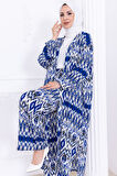 Seva Desenli Viskon Kimono Takım Mavi HM2762
