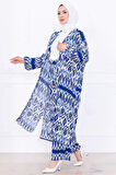 Seva Desenli Viskon Kimono Takım Mavi HM2762