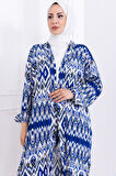 Seva Desenli Viskon Kimono Takım Mavi HM2762