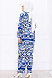 Seva Desenli Viskon Kimono Takım Mavi HM2762