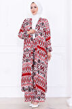 Seva Desenli Viskon Kimono Takım Kırmızı HM2762