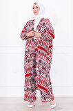Seva Desenli Viskon Kimono Takım Kırmızı HM2762