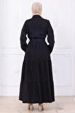 Önü Düğmeli Kuşaklı Kot Elbise HM2764 Siyah