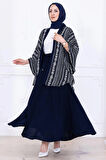 Desenli Etekli Kimono Takım Lacivert HM2766