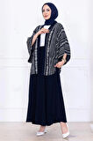 Desenli Etekli Kimono Takım Lacivert HM2766