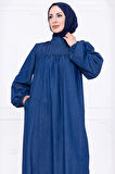 Robalı Kot Elbise HM2771 Koyu Mavi