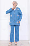 Papatya Dokunuşlu Yazlık Kot Takım HM2779 Açık Mavi