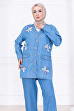 Papatya Dokunuşlu Yazlık Kot Takım HM2779 Açık Mavi