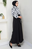 Çiçek Desenli Etekli Takım Siyah HM2739