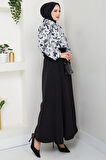 Çiçek Desenli Etekli Takım Siyah HM2739