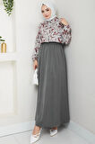 Çiçek Desenli Etekli Takım Kahverengi HM2739
