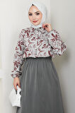 Çiçek Desenli Etekli Takım Kahverengi HM2739