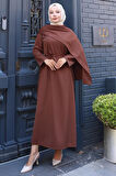 Şal Detaylı Elbise Kahverengi HM2792