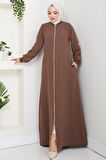 Biye Detaylı Ferace Kahverengi HM2045