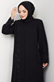 Gizli Patlı Taşlı Ferace Siyah HM2851