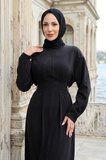 Beli Lastikli Yandan Tokalı Pensli Modal Elbise Siyah HM2909