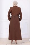Bolerolu Beli Lastikli Elbise Kahverengi HM2756