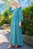 Omuzu Fırfırlı Ayrobin Tesettür Elbise Mint